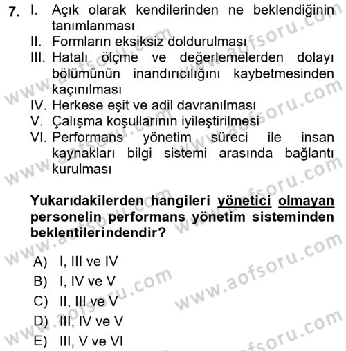 Performans Yönetimi Dersi 2023 - 2024 Yılı (Vize) Ara Sınavı 7. Soru