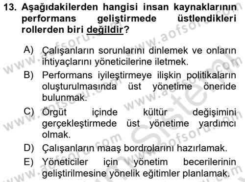 Performans Yönetimi Dersi 2023 - 2024 Yılı (Final) Dönem Sonu Sınav Soruları 13. Soru