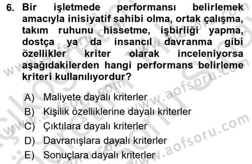 Performans Yönetimi Dersi 2023 - 2024 Yılı (Final) Dönem Sonu Sınav Soruları 6. Soru