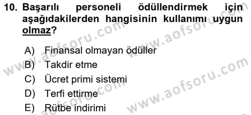Performans Yönetimi Dersi 2024 - 2025 Yılı (Vize) Ara Sınav Soruları 10. Soru