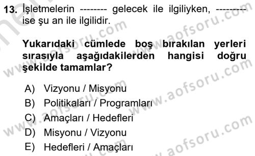Performans Yönetimi Dersi 2024 - 2025 Yılı (Vize) Ara Sınav Soruları 13. Soru