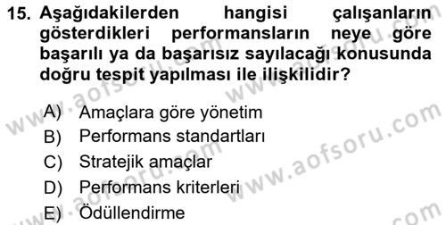 Performans Yönetimi Dersi 2024 - 2025 Yılı (Vize) Ara Sınav Soruları 15. Soru