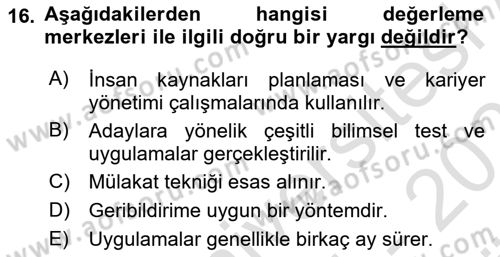 Performans Yönetimi Dersi 2024 - 2025 Yılı (Vize) Ara Sınav Soruları 16. Soru
