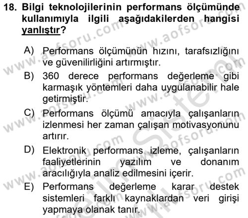 Performans Yönetimi Dersi 2024 - 2025 Yılı (Vize) Ara Sınav Soruları 18. Soru