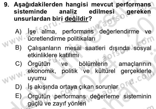 Performans Yönetimi Dersi 2024 - 2025 Yılı (Vize) Ara Sınav Soruları 9. Soru