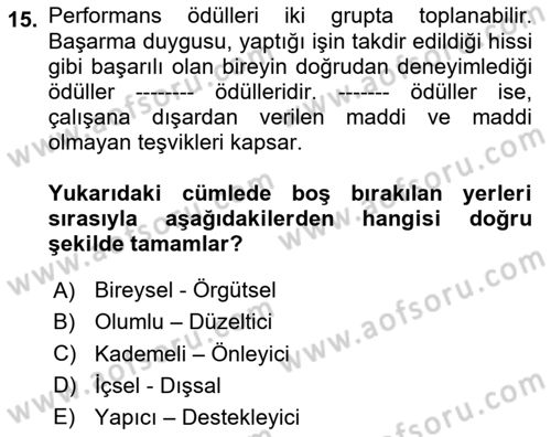 Performans Yönetimi Dersi 2024 - 2025 Yılı (Final) Dönem Sonu Sınav Soruları 15. Soru