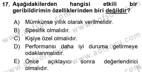 Performans Yönetimi Dersi 2024 - 2025 Yılı (Final) Dönem Sonu Sınav Soruları 17. Soru