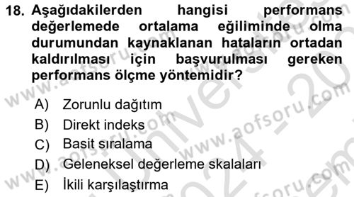 Performans Yönetimi Dersi 2024 - 2025 Yılı (Final) Dönem Sonu Sınav Soruları 18. Soru