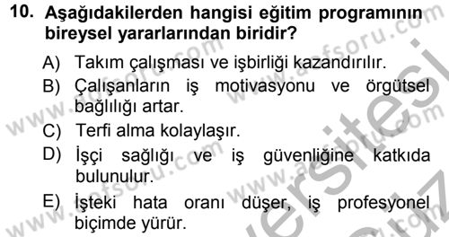 İşletmelerde Eğitim ve Geliştirme Dersi 2012 - 2013 Yılı (Vize) Ara Sınav Soruları 10. Soru