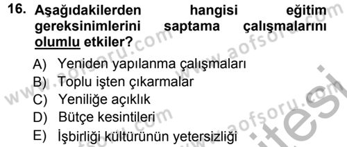 İşletmelerde Eğitim ve Geliştirme Dersi 2012 - 2013 Yılı (Vize) Ara Sınav Soruları 16. Soru