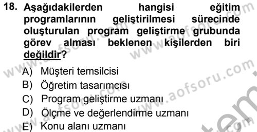 İşletmelerde Eğitim ve Geliştirme Dersi 2012 - 2013 Yılı (Vize) Ara Sınav Soruları 18. Soru