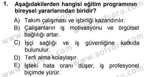 İşletmelerde Eğitim ve Geliştirme Dersi 2013 - 2014 Yılı Tek Ders Sınav Soruları 1. Soru