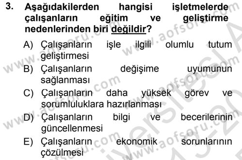 İşletmelerde Eğitim ve Geliştirme Dersi 2013 - 2014 Yılı Tek Ders Sınav Soruları 3. Soru