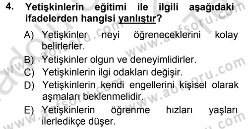 İşletmelerde Eğitim ve Geliştirme Dersi 2013 - 2014 Yılı Tek Ders Sınav Soruları 4. Soru