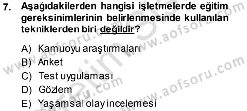 İşletmelerde Eğitim ve Geliştirme Dersi 2013 - 2014 Yılı Tek Ders Sınav Soruları 7. Soru