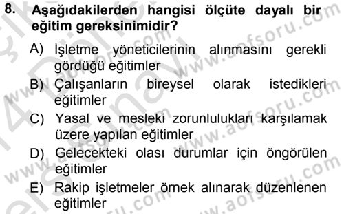 İşletmelerde Eğitim ve Geliştirme Dersi 2013 - 2014 Yılı Tek Ders Sınav Soruları 8. Soru