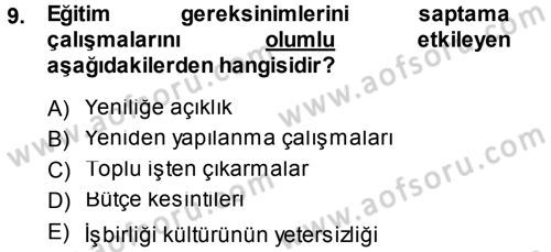 İşletmelerde Eğitim ve Geliştirme Dersi 2013 - 2014 Yılı Tek Ders Sınav Soruları 9. Soru