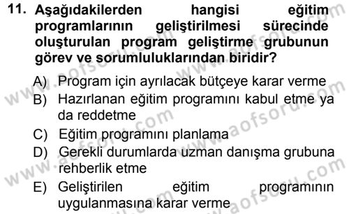 İşletmelerde Eğitim ve Geliştirme Dersi 2014 - 2015 Yılı (Vize) Ara Sınav Soruları 11. Soru