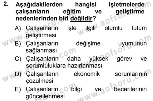 İşletmelerde Eğitim ve Geliştirme Dersi Ara Sınavı Deneme Sınav Soruları 2. Soru