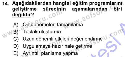 İşletmelerde Eğitim ve Geliştirme Dersi 2015 - 2016 Yılı (Vize) Ara Sınav Soruları 14. Soru