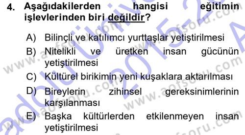 İşletmelerde Eğitim ve Geliştirme Dersi 2015 - 2016 Yılı (Vize) Ara Sınav Soruları 4. Soru