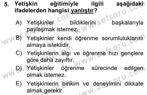 İşletmelerde Eğitim ve Geliştirme Dersi 2015 - 2016 Yılı (Vize) Ara Sınav Soruları 5. Soru