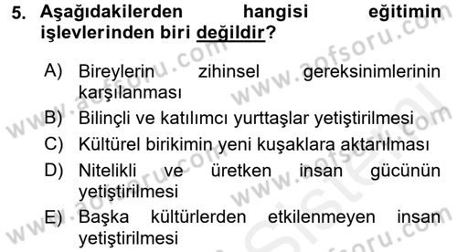 İşletmelerde Eğitim ve Geliştirme Dersi 2015 - 2016 Yılı Tek Ders Sınavı 5. Soru