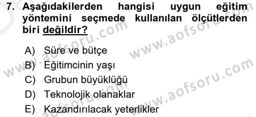 İşletmelerde Eğitim ve Geliştirme Dersi 2015 - 2016 Yılı Tek Ders Sınav Soruları 7. Soru