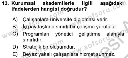 İşletmelerde Eğitim ve Geliştirme Dersi 2016 - 2017 Yılı 3 Ders Sınavı 13. Soru