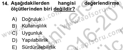 İşletmelerde Eğitim ve Geliştirme Dersi 2016 - 2017 Yılı 3 Ders Sınavı 14. Soru