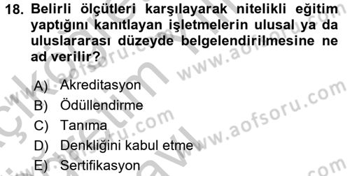 İşletmelerde Eğitim ve Geliştirme Dersi 2016 - 2017 Yılı 3 Ders Sınavı 18. Soru