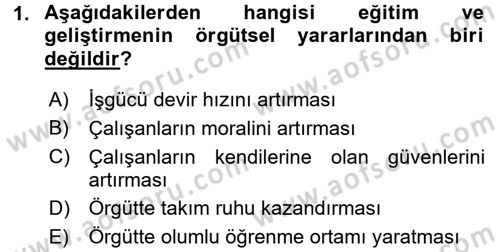 İşletmelerde Eğitim ve Geliştirme Dersi 2016 - 2017 Yılı (Vize) Ara Sınav Soruları 1. Soru