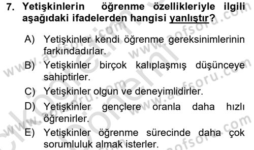 İşletmelerde Eğitim ve Geliştirme Dersi Ara Sınavı Deneme Sınav Soruları 7. Soru