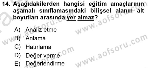 İşletmelerde Eğitim ve Geliştirme Dersi 2017 - 2018 Yılı (Vize) Ara Sınavı 14. Soru