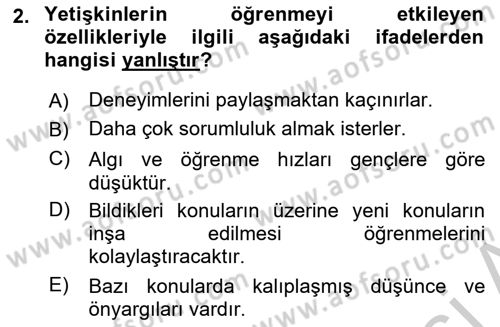 İşletmelerde Eğitim ve Geliştirme Dersi 2018 - 2019 Yılı Yaz Okulu Sınav Soruları 2. Soru