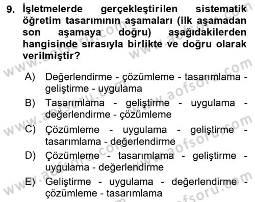 İşletmelerde Eğitim ve Geliştirme Dersi 2018 - 2019 Yılı Yaz Okulu Sınav Soruları 9. Soru