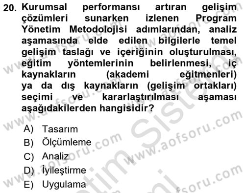 İşletmelerde Eğitim ve Geliştirme Dersi 2022 - 2023 Yılı (Final) Dönem Sonu Sınav Soruları 20. Soru