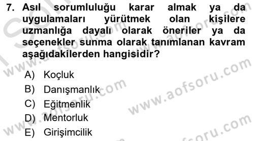 İşletmelerde Eğitim ve Geliştirme Dersi 2022 - 2023 Yılı (Final) Dönem Sonu Sınav Soruları 7. Soru