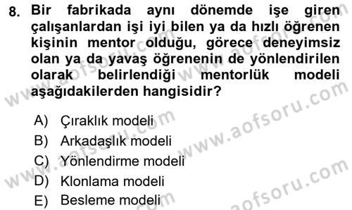 İşletmelerde Eğitim ve Geliştirme Dersi 2022 - 2023 Yılı (Final) Dönem Sonu Sınav Soruları 8. Soru