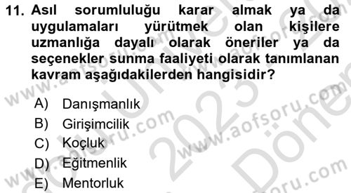 İşletmelerde Eğitim ve Geliştirme Dersi 2023 - 2024 Yılı (Final) Dönem Sonu Sınav Soruları 11. Soru