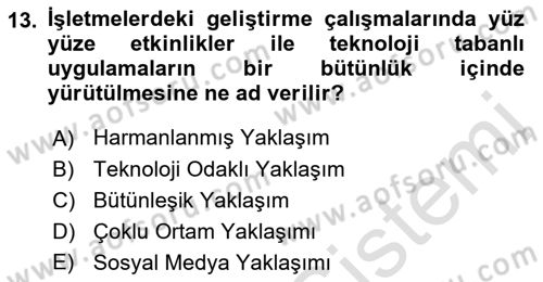 İşletmelerde Eğitim ve Geliştirme Dersi 2023 - 2024 Yılı (Final) Dönem Sonu Sınav Soruları 13. Soru