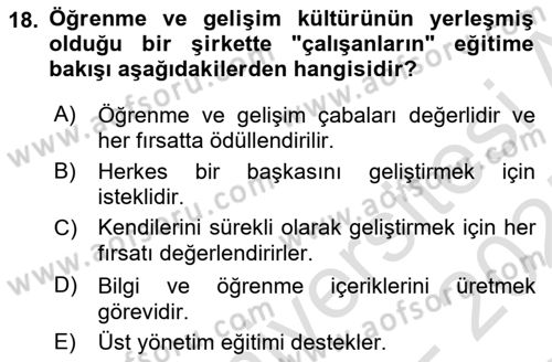 İşletmelerde Eğitim ve Geliştirme Dersi 2024 - 2025 Yılı (Final) Dönem Sonu Sınav Soruları 18. Soru