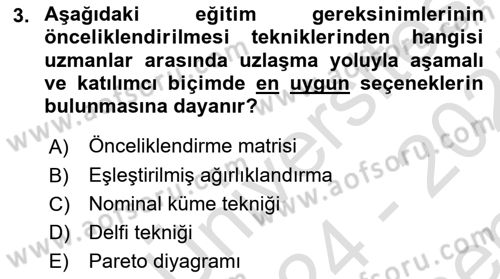 İşletmelerde Eğitim ve Geliştirme Dersi 2024 - 2025 Yılı (Final) Dönem Sonu Sınav Soruları 3. Soru