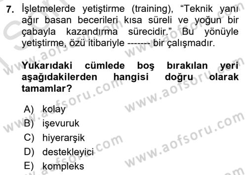 İşletmelerde Eğitim ve Geliştirme Dersi 2024 - 2025 Yılı (Final) Dönem Sonu Sınav Soruları 7. Soru