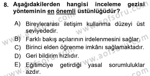 İşletmelerde Eğitim ve Geliştirme Dersi 2024 - 2025 Yılı (Final) Dönem Sonu Sınav Soruları 8. Soru
