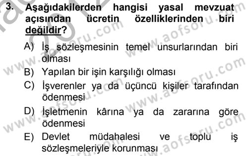 Ücret ve Ödül Yönetimi Dersi 2012 - 2013 Yılı (Vize) Ara Sınav Soruları 3. Soru