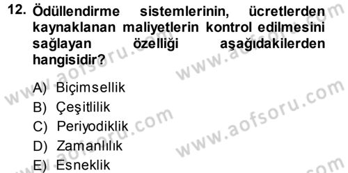 Ücret ve Ödül Yönetimi Dersi 2013 - 2014 Yılı Tek Ders Sınav Soruları 12. Soru