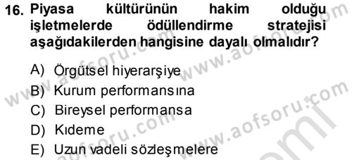 Ücret ve Ödül Yönetimi Dersi 2013 - 2014 Yılı Tek Ders Sınav Soruları 16. Soru