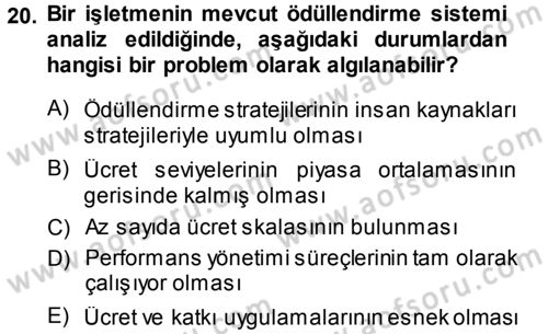 Ücret ve Ödül Yönetimi Dersi 2013 - 2014 Yılı Tek Ders Sınav Soruları 20. Soru