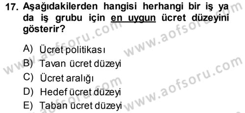 Ücret ve Ödül Yönetimi Dersi 2014 - 2015 Yılı (Vize) Ara Sınav Soruları 17. Soru